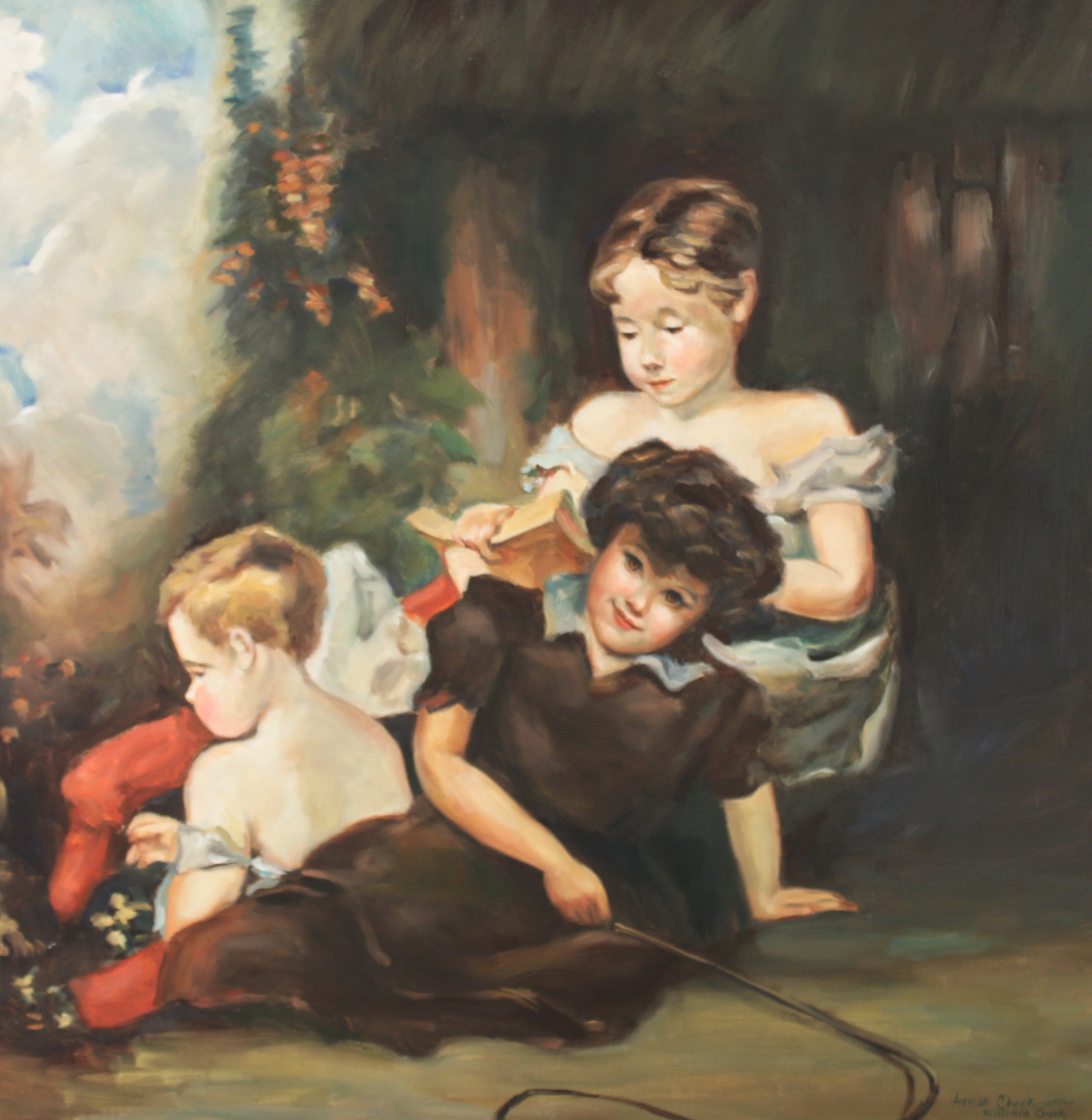 Appraisal: ENGLISH SCHOOL Large oil on canvas of children at leisure