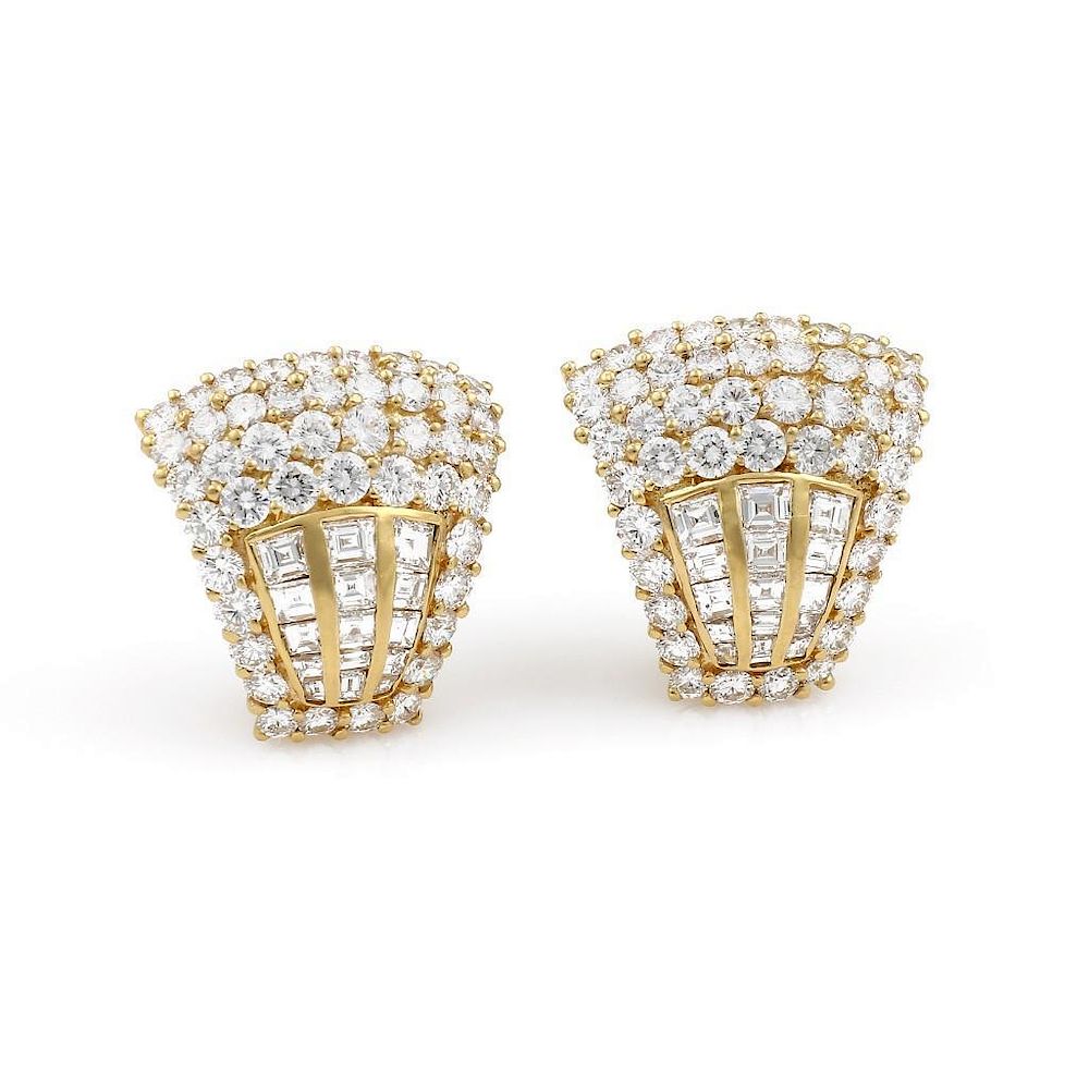 Appraisal: K Yellow Gold Pave Diamond Clip On Earrings K Yellow