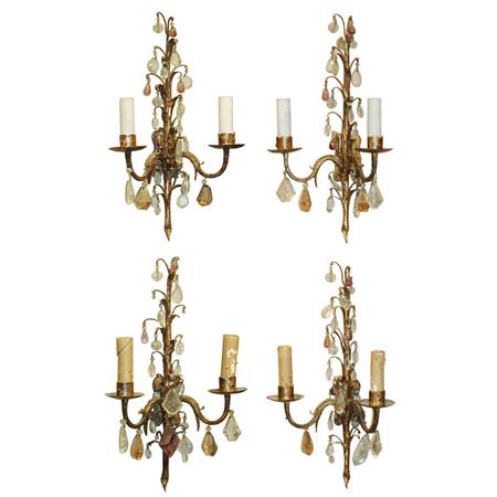 Appraisal: Set of Four Louis XV Style Gilt-Metal and Glass Sconces