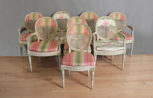 Appraisal: Set of eight French caned dining chairs th c