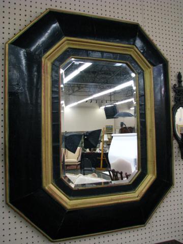 Appraisal: Black and Gold Decorator Wall Mirror with beveled glass ''