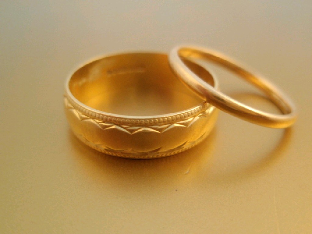 Appraisal: Two ct gold wedding bands total all in g