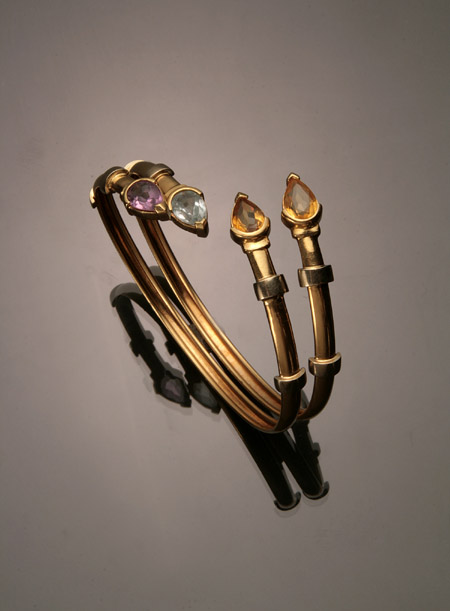 Appraisal: Pair of -Karat Yellow-Gold White-Gold Citrine Amethyst and Aquamarine Cuff