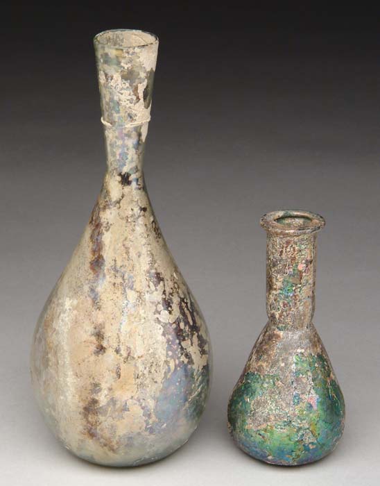 Appraisal: TWO ANCIENT GLASS VASES One tapered gourd shape and the