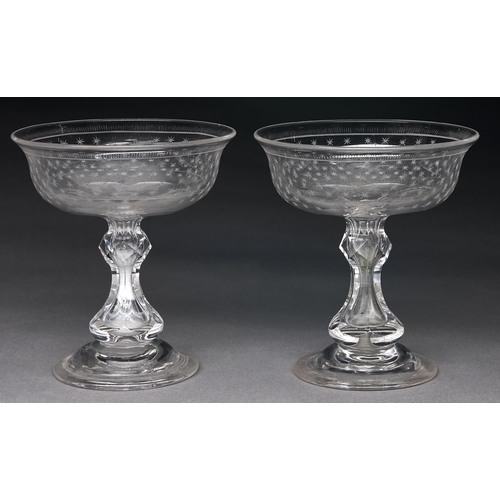 Appraisal: A pair of Victorian glass sweetmeat stands c the bowl