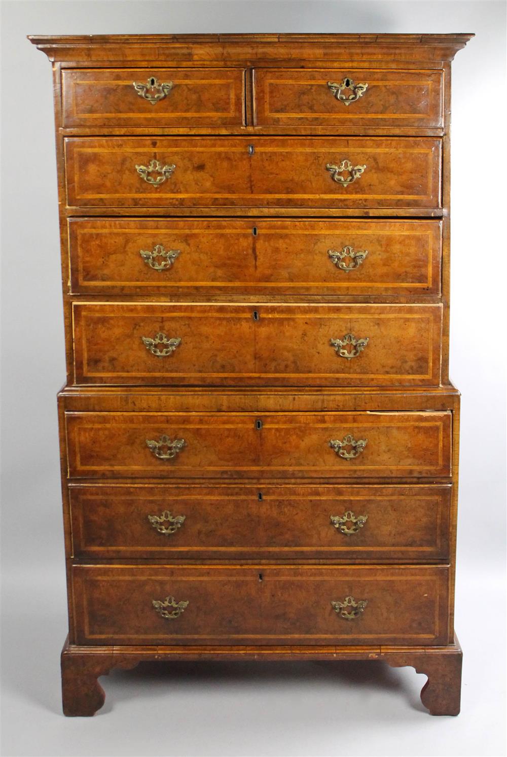 Appraisal: GEORGE II INLAID WALNUT CHEST ON CHEST in two parts