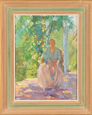 Appraisal: Seated woman in the shade oil on canvas x SLL