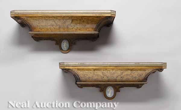 Appraisal: A Pair of Antique Georgian-Style Burled Walnut Wall Jardinieres th