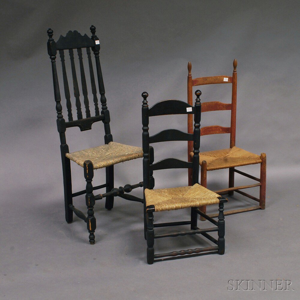 Appraisal: Three Painted Country Side Chairs th and th century a