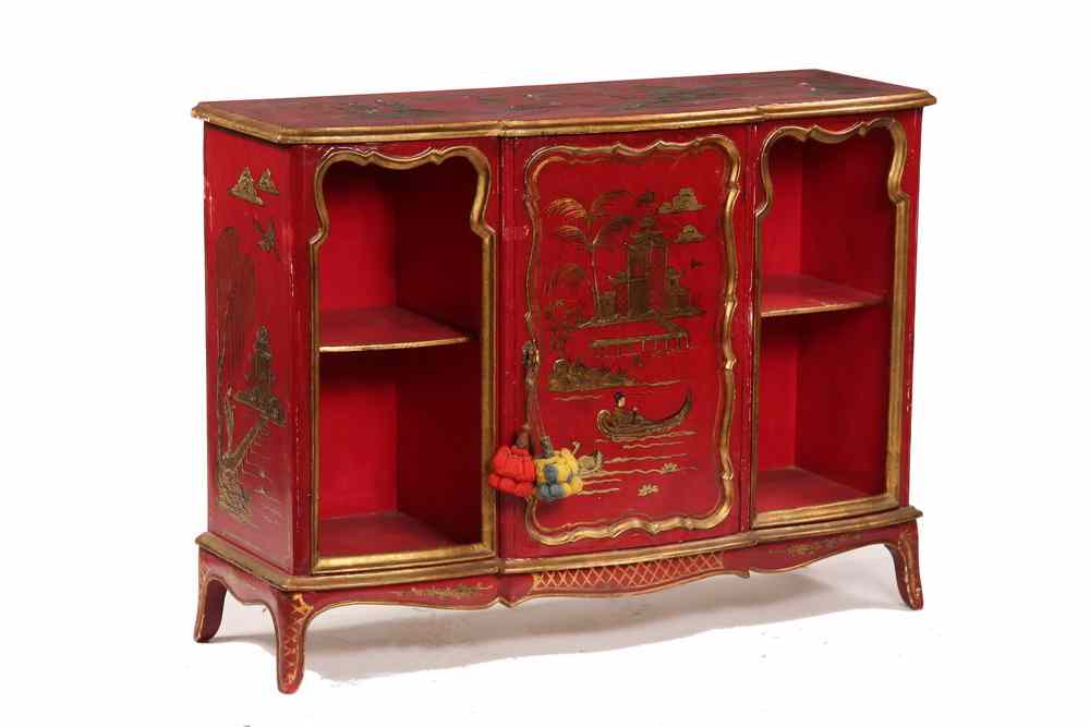 Appraisal: CHINOISERIE SIDEBOARD - s Vintage Chinoiserie Sideboard in cinnabar red