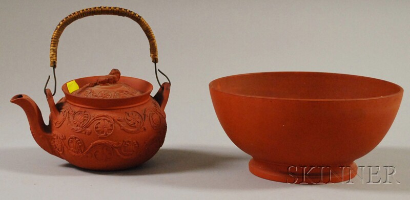 Appraisal: Wedgwood Rosso Antico Teapot and Footed Bowl the bowl ht