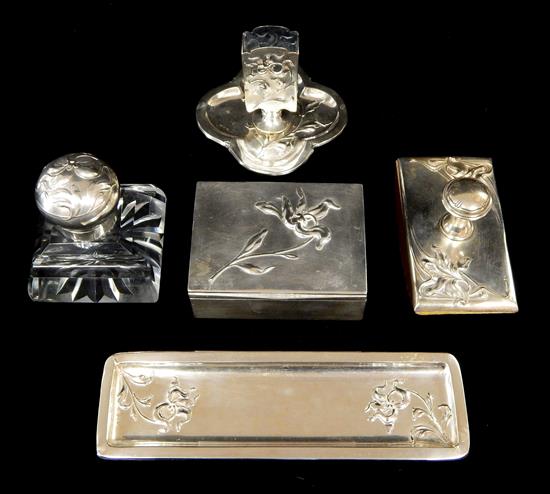 Appraisal: SILVER Art Nouveau desk set five pieces all marked with