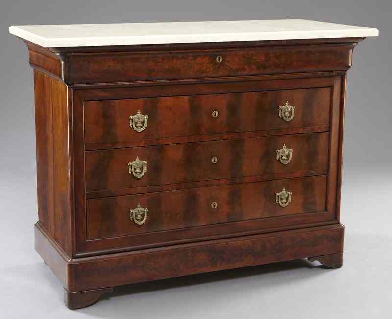 Appraisal: Louis Philippe style mahogany marble top commodehaving a single drawer