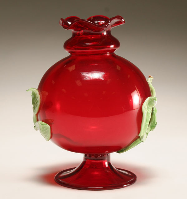 Appraisal: Barovier Seguso Ferro red art glass footed vase with applied