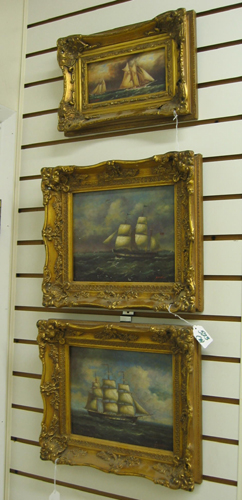 Appraisal: THREE ENGLISH SMALL OILS ON PANEL all are sailing ship