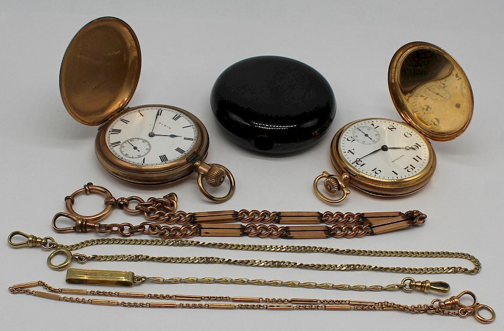 Appraisal: JEWELRY kt Gold Pocket Watch and Fob Grouping Includes a