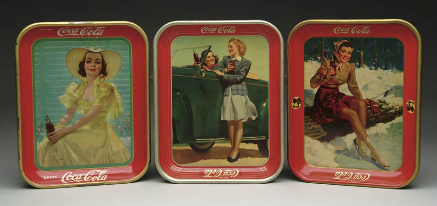 Appraisal: LOT OF THREE COCA-COLA SERVING TRAYS Afternoon Girl tray CONDITION