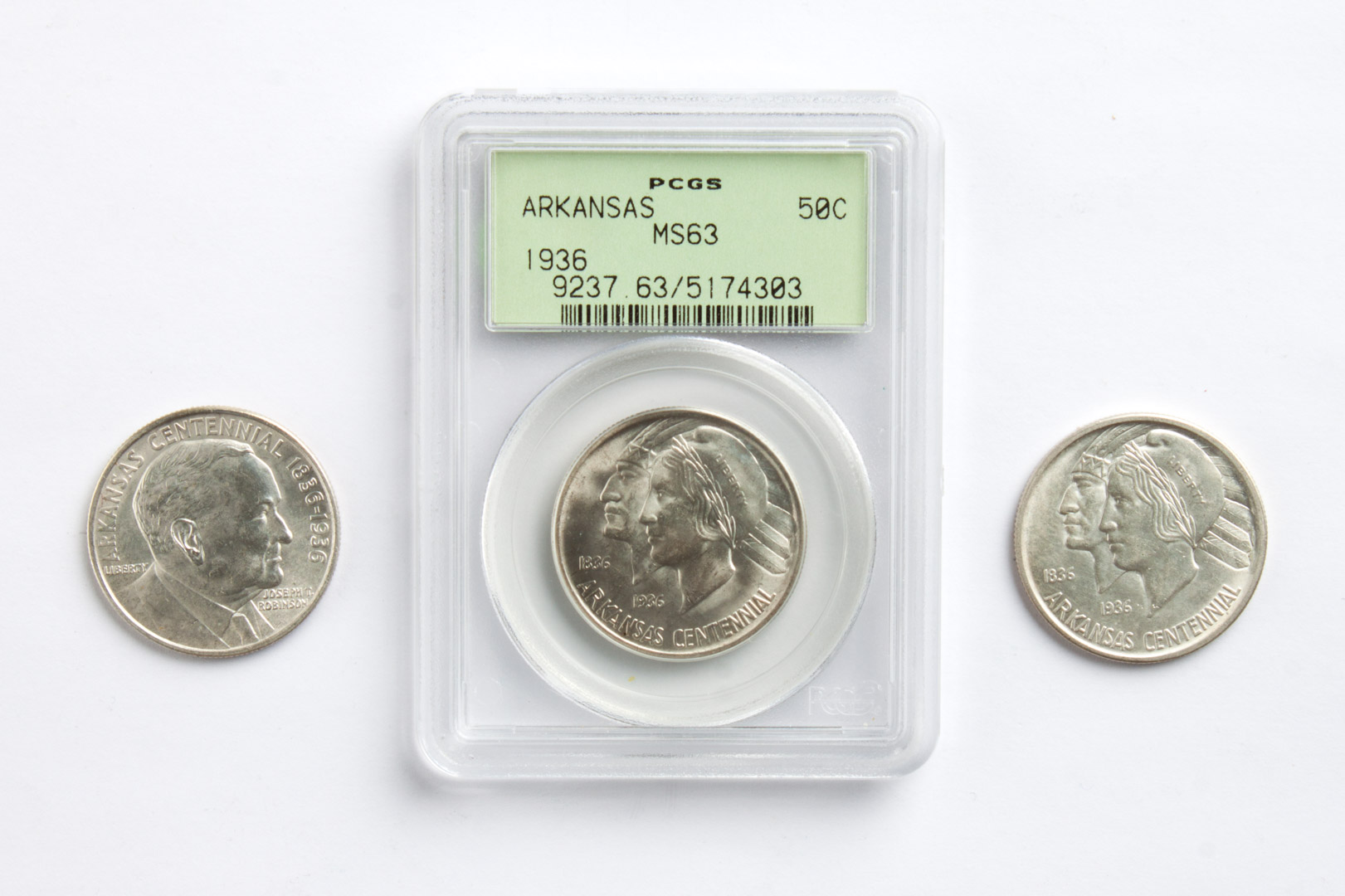 Appraisal: Three Arkansas commemorative half dollars comprising two centennial issues MS-