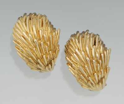 Appraisal: A Pair of Gold Textured Earrings k yellow gold needle