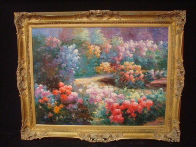 Appraisal: Oil on Canvas of Flowers in a Garden in Ornate