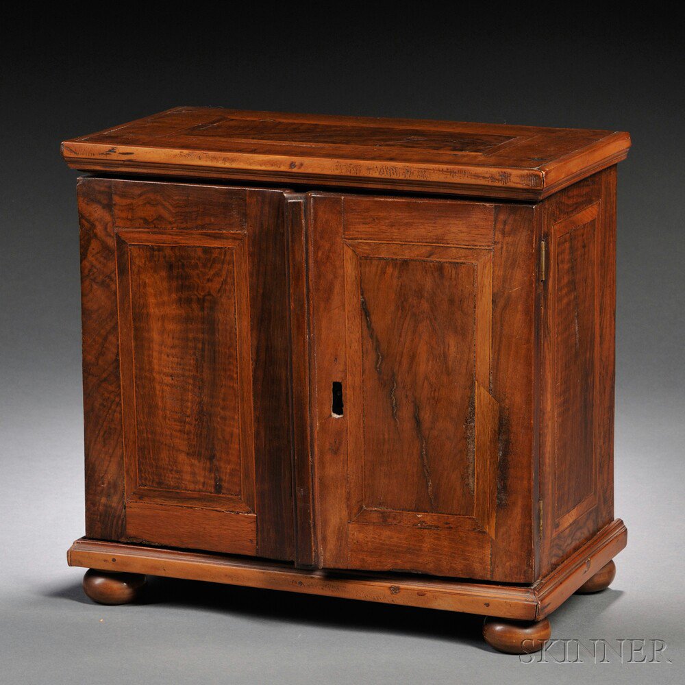 Appraisal: German Marquetry and Walnut Table Cabinet th century with string-inlaid