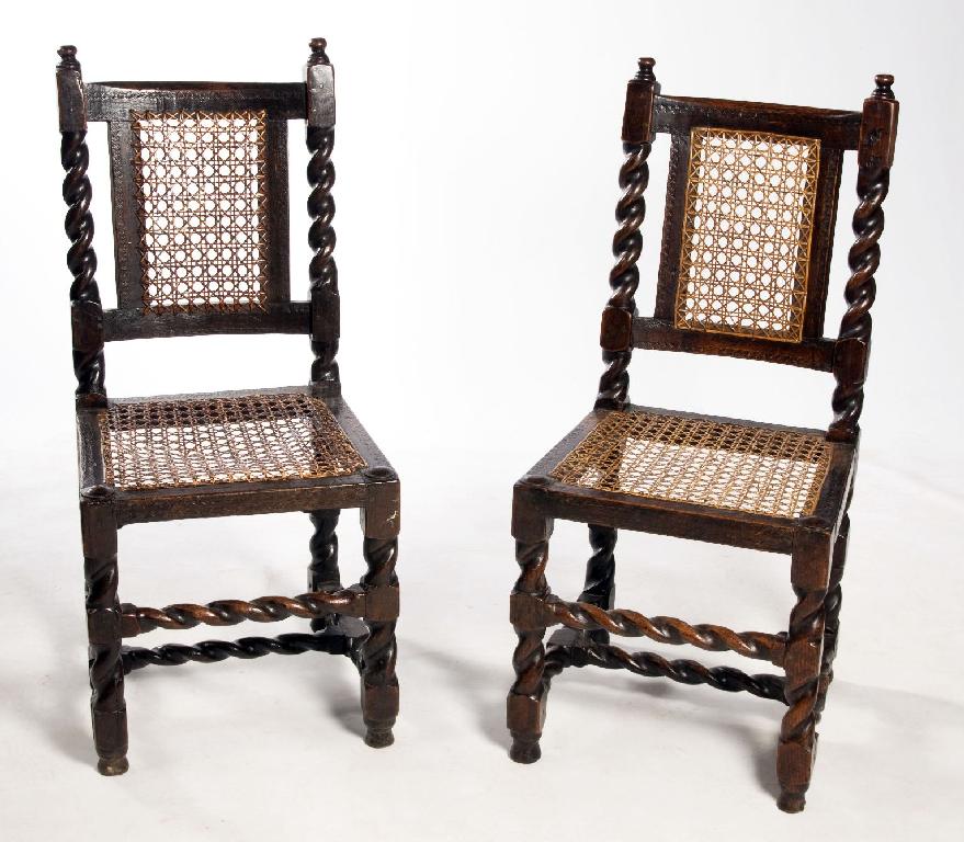 Appraisal: PAIR OF OAK CANEWORK SIDE CHAIRS LATE th CENTURY each