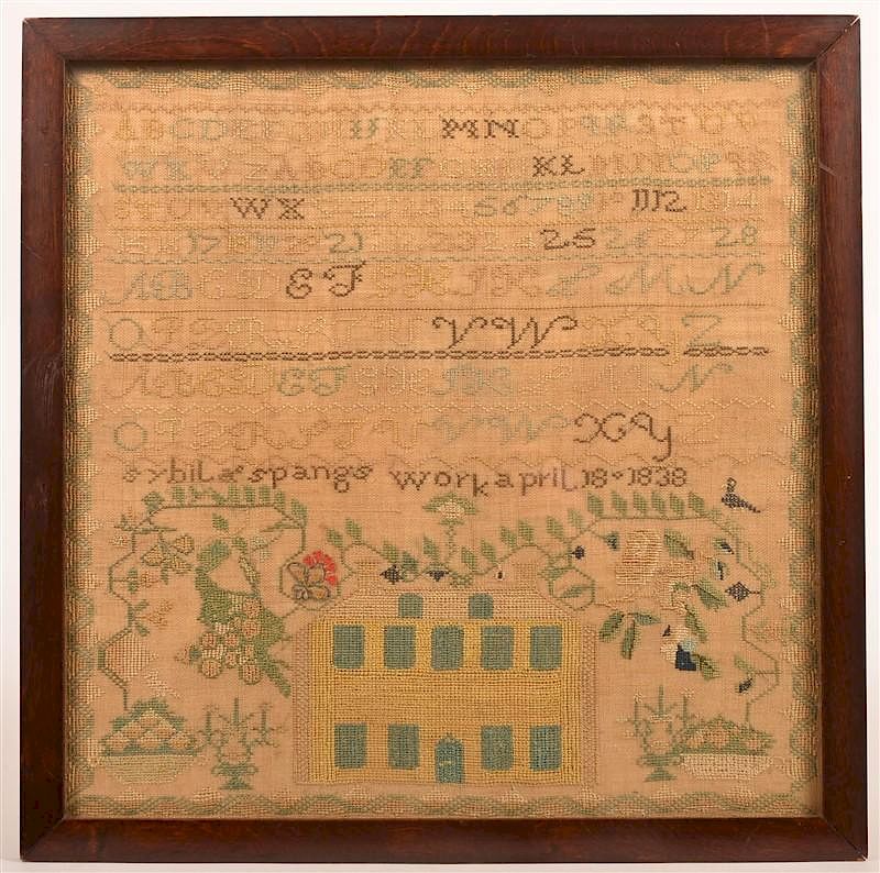 Appraisal: Framed Needlework Sampler Framed Needlework Sampler Signed Sybila Spangs Work