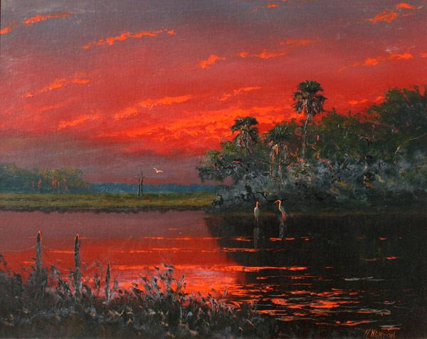 Appraisal: NEWTON Harold American th C Florida Highwaymen Backwaters Landscape fire