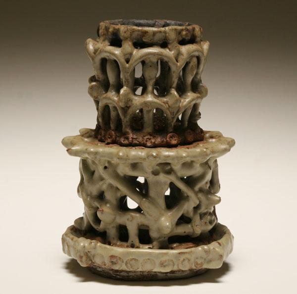 Appraisal: Robert Lohman American - tripartite openwork art pottery lantern candleholder