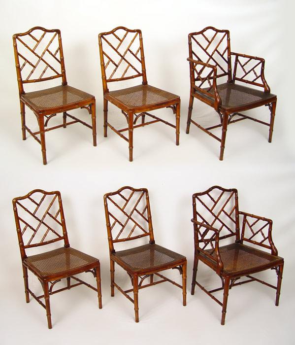 Appraisal: SET OF BAMBOO STYLE DINING CHAIRS Caned seats the backs