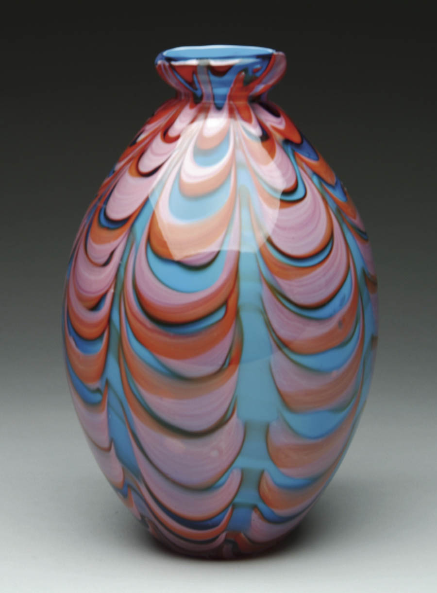 Appraisal: CONTEMPORARY ART GLASS VASE Pink and burnt orange drag loop