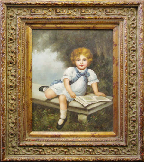 Appraisal: American School st Century Portrait of Young Child in Blue