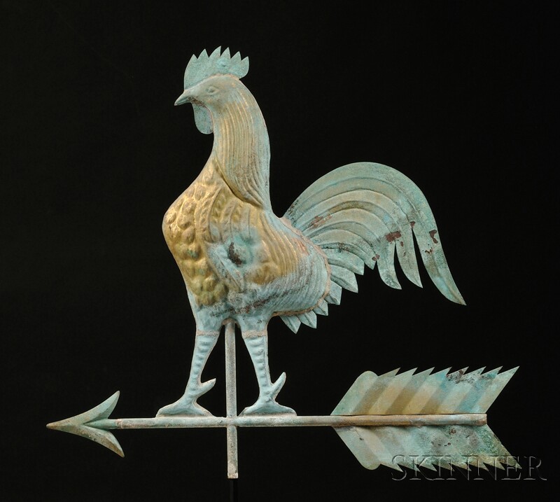 Appraisal: Molded Copper Rooster Weather Vane America early th century flattened