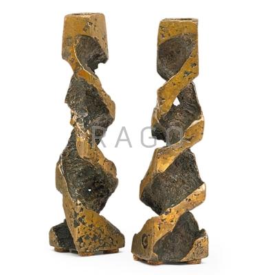 Appraisal: MATHIAS GOERITZ - Pair of sculptural bronze candlesticks Mexico s