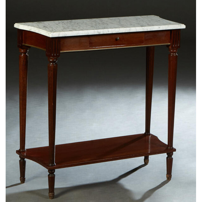 Appraisal: French Louis XVI Style Carved Walnut Marble Top Console Table