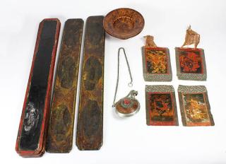 Appraisal: Tibetan Wood Items Miniature Thangka lot of Himalayan Tibetan wood