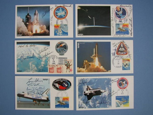 Appraisal: Crew Signed Post Cards Six post cards with launch date