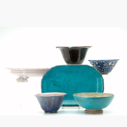 Appraisal: DURANT KILNS Six items in crackled glazes four bowls and