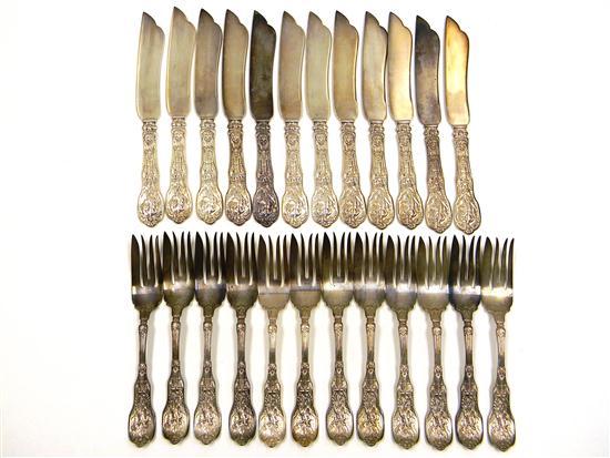 Appraisal: SILVER twenty-four pieces Gorham ''Mythologique'' sterling fish set pat twelve