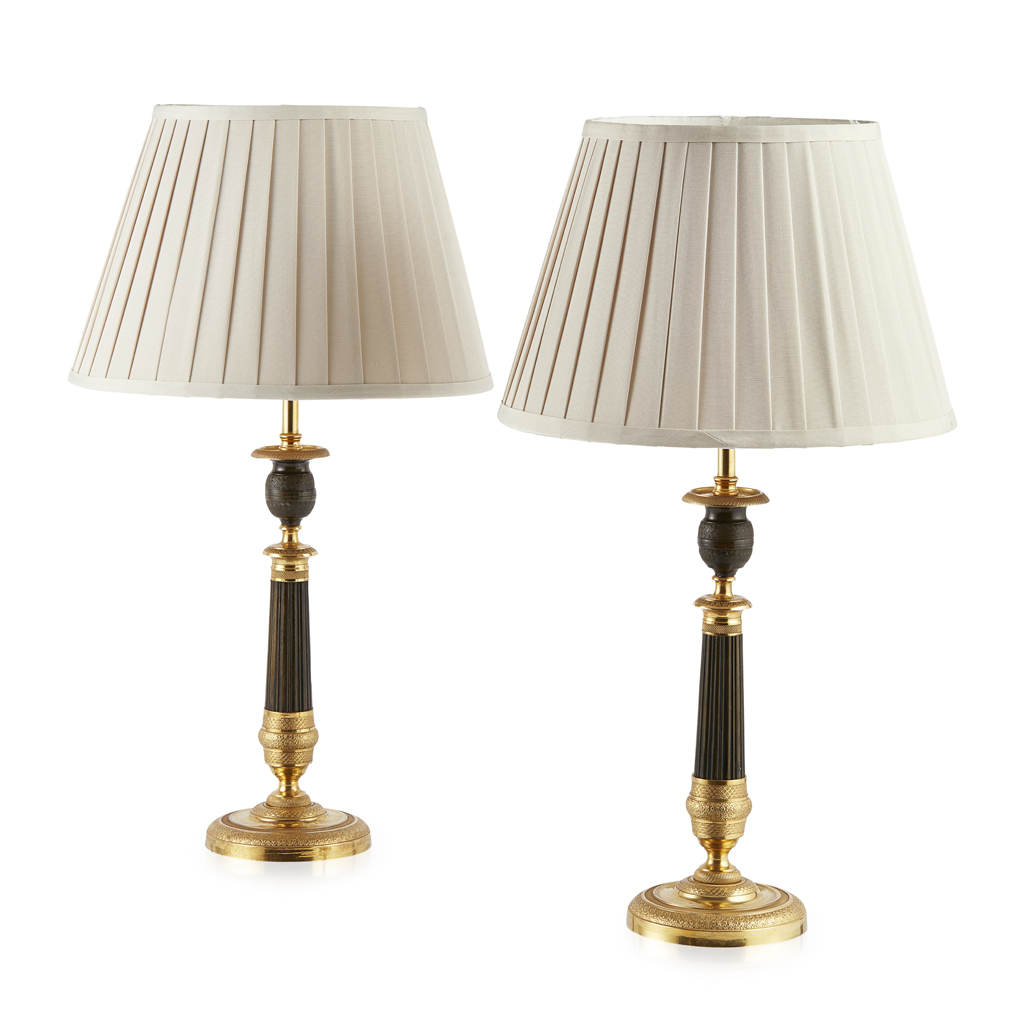 Appraisal: PAIR OF REGENCY GILT BRASS AND PATINATED METAL LAMPS EARLY