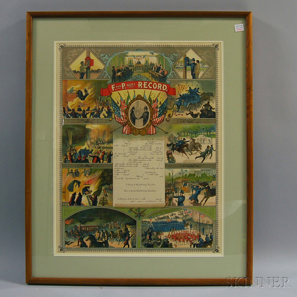 Appraisal: Framed Early th Century Fire and Police Department Family Record