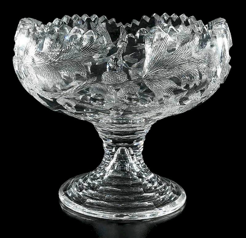 Appraisal: Brilliant Period Cut Glass Pedestal Bowl realistic Acorn pattern California