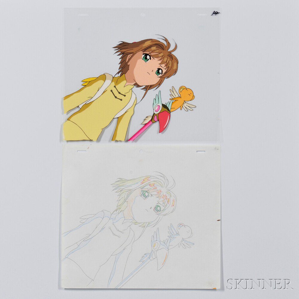 Appraisal: Japanese Anime Cel with preliminary sketch Sakura and Kero-Chan from