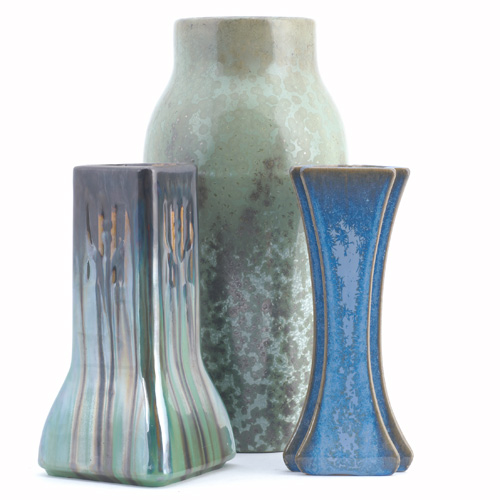 Appraisal: FULPER Three vases one tall baluster in Leopard Skin crystalline