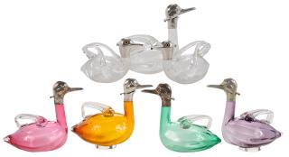 Appraisal: Seven Duck Form Silver And Glass Ewers pair clear glass