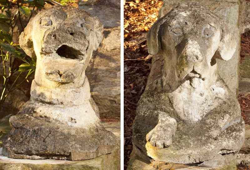 Appraisal: Pair of Italian Carved Stone Dog Heads th century one