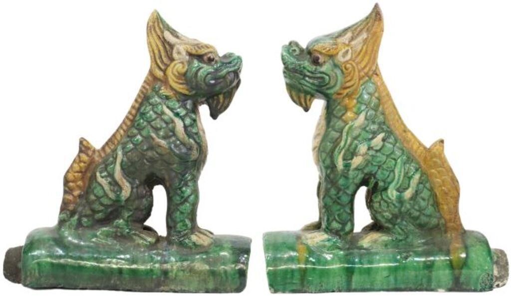 Appraisal: pair Chinese Sancai glazed ceramic figural roof tiles in the