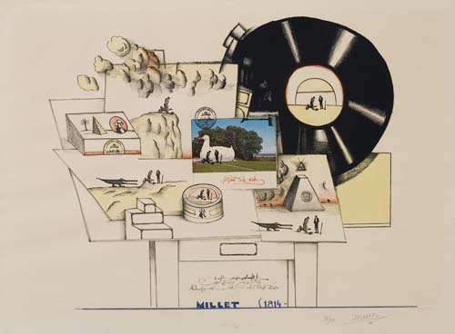 Appraisal: SAUL STEINBERG Millet Color lithograph and collage x mm x