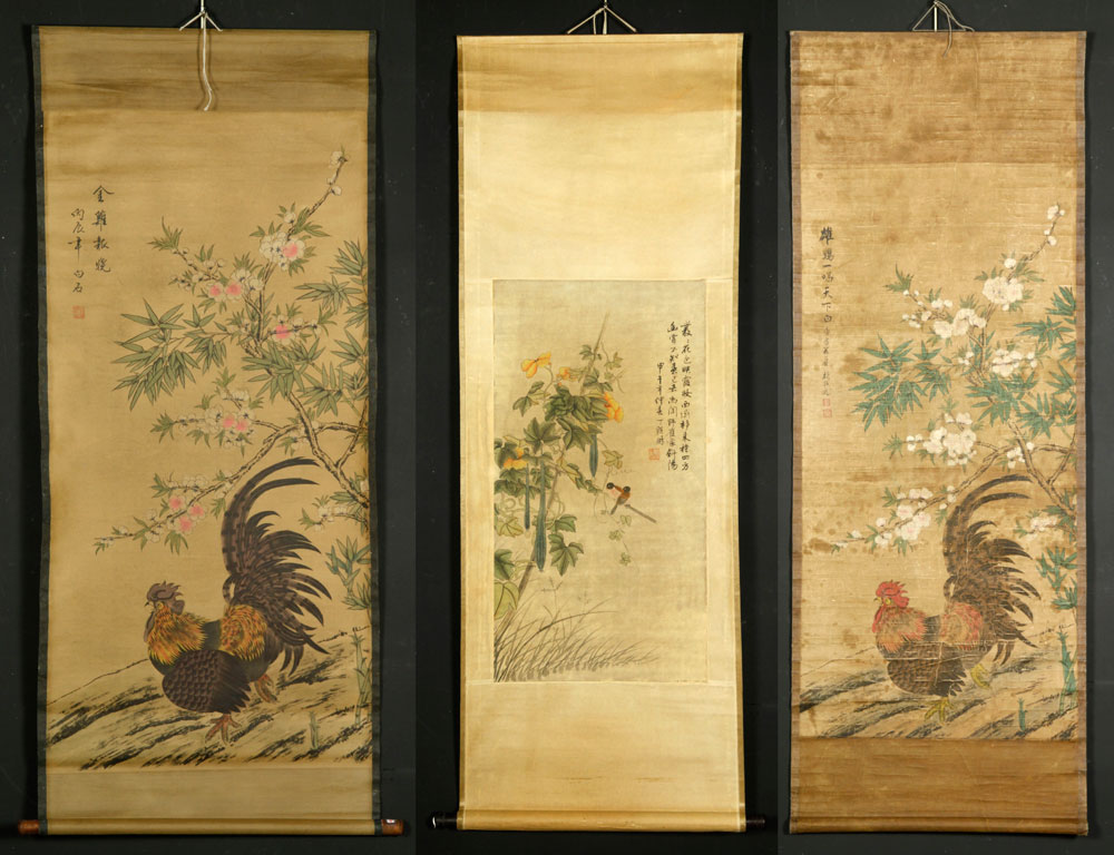 Appraisal: - Chinese Scroll Paintings Lot of three Chinese scroll paintings