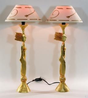 Appraisal: PR Pierre Casenove Gold Plated Nude Bronze Lamps FRANCE b